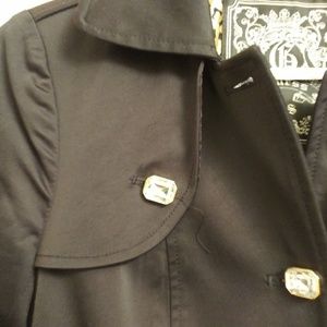 Guess Black Trench Coat with Gold Accents
